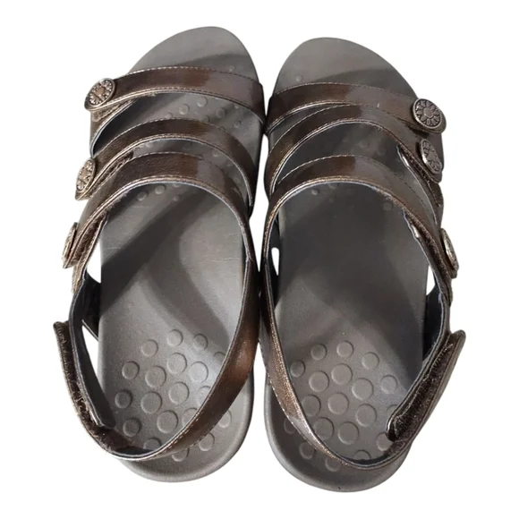 Vionic Cathy Bronze 3 Strap Leather Arch Support Comfort Boho Sandal 38W/US 7W - Picture 2 of 9